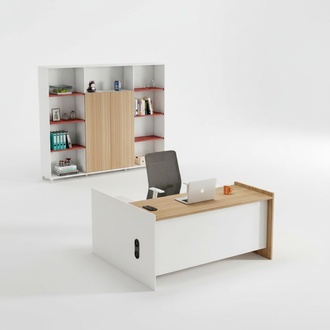 Garnitur Büromöbel Arbeitstisch Büroschrank Weiß Holz Büro Tisch Set