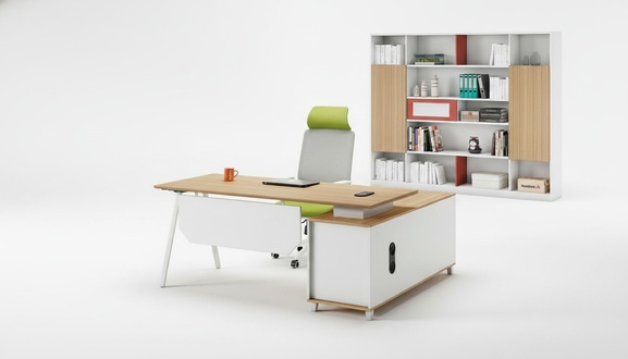 Garnitur Büromöbel Arbeitstisch Büroschrank Weiß Holz Büro Tisch Set