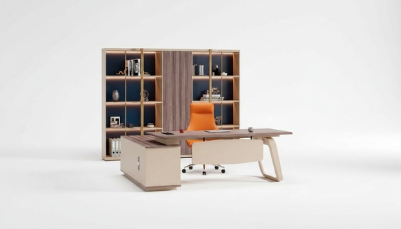 Garnitur Bürotisch Schrank Büromöbel Holz Beige Ecke Schreibtisch Set