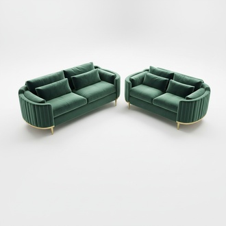 Garnitur Couch Textil Sofa Polster Sitz Garnituren 3+2 Designer Designer Grün