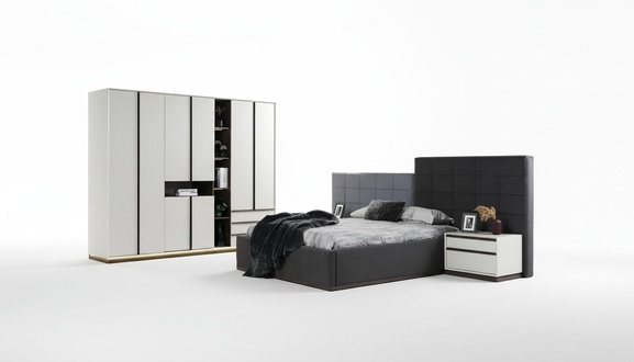 Garnitur Doppelbett Schlafzimmer Bett Nachttische 4tlg Grau Schranke