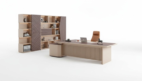 Garnitur Ecke Bürotisch Schrank Büromöbel Holz Beige Schreibtisch Set