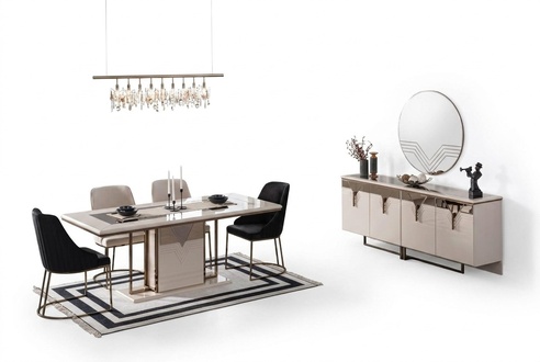 Garnitur Essgruppe Esszimmer Esstisch Stühle 9tlg Luxus Weiß Anrichte