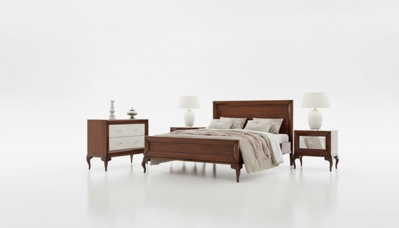 Garnitur Schlafzimmer Doppelbett Nachttisch Kommode Holz Braun Set 4tlg