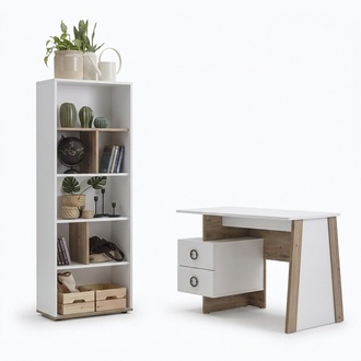 Garnitur Schreibtisch Kinderzimmer Set 2tlg Regal Computer Holz Weiß