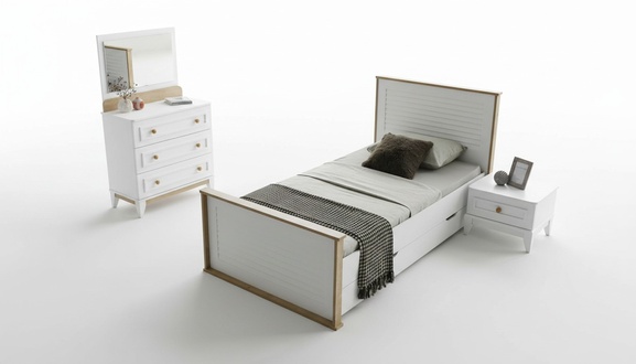 Garnitur Set Bett Nachttisch Kommode Schlafzimmer Jugendzimmer 3tlg. Möbel Neu