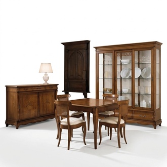 Garnitur Set Tisch 4x Stühle Stuhl Vitrine Set Kommode Essgruppe 7tlg. Esszimmer