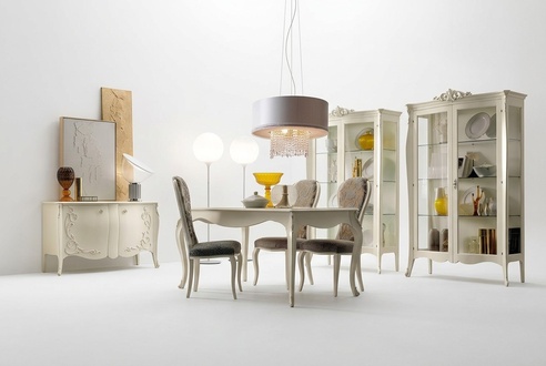 Garnitur Set Tisch 4x Stühle Stuhl Vitrine Set Kommode Essgruppe 8tlg. Esszimmer