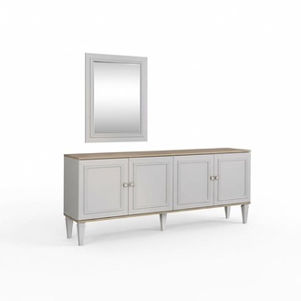 Garnitur Sideboard mit Spiegel Anrichte Kommoden Esszimmer Holz Grau