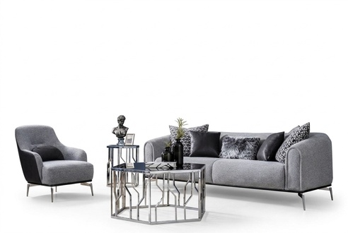 Garnitur Sofa 3 Sitz Sessel Dreisitzer Stoff Grau Modern Polyester