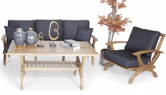 Gartenmöbel Dreisitzer Sofa Grau Textil Sessel Stilvolle Holz Esstisch Möbel