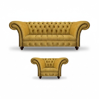 Gelb Sofa Set Sessel Luxus Textil Sofa Dreisitze Couch Chesterfield Sitz Möbel