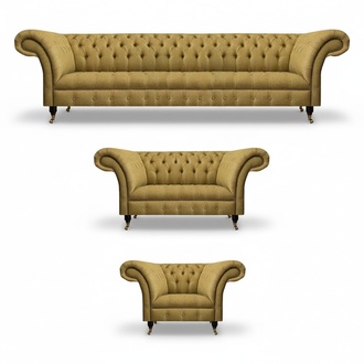 Gelbe Chesterfield Sofagarnitur Wohnzimmer 4-Sitzer Zweisitzer Sessel