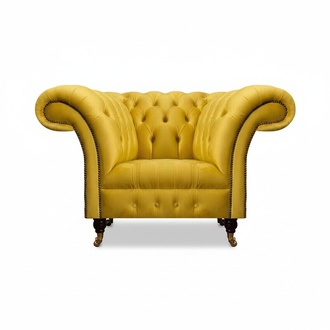 Gelber Chesterfield Einsitzer Moderner Textilsessel Wohnzimmer Möbel