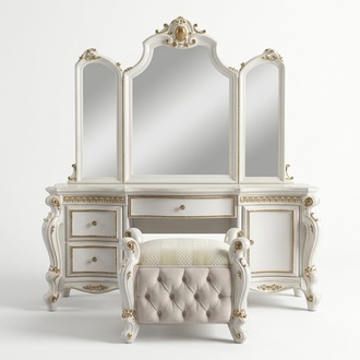 Geschnitzte Barock Möbel Schminktisch Hocker Spiegel Schlafzimmer.