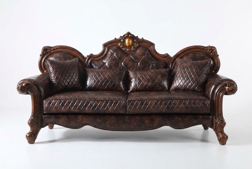 Geschnitzte Barock Wohnzimmer Möbel Sofa Leder Couch Dreisitzer Sitz