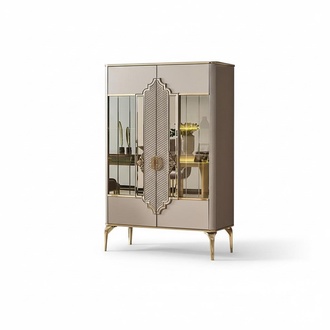 Glasschrank Schaukasten Vitrine Schrank Holzschrank Beige Glasvitrine Holz Luxus