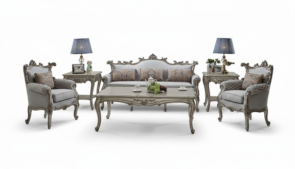 Goldene Sofagarnitur 3+2+1 Sitzer 2x Beistelltisch Couchtisch 6tlg. Wohnzimmer