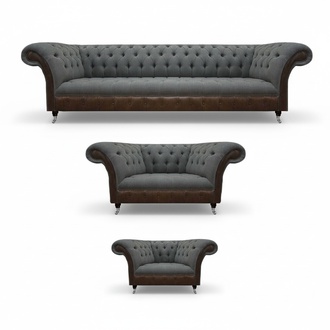 Grau-Braune Chesterfield Sofagarnitur Wohnzimmer Sitzmöbel 4-Sitzer 3tlg