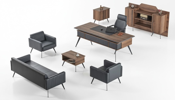 Grau-Braune Stilvolle Arbeitszimmer Sitzmöbel Ablagetisch Sideboard 7tlg