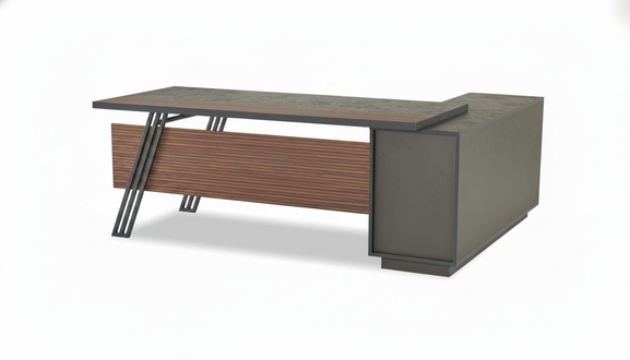 Grau-Brauner Bürotisch Designer L-Form Tisch Arbeitszimmer Ecktisch