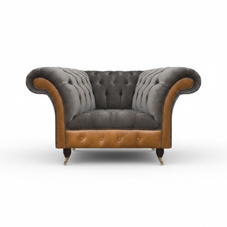 Grau-Brauner Chesterfield Sessel Polstersessel Wohnzimmer Textil 1-Sitzer