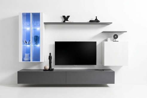 Grau Möbel Wohnzimmermöbel Designer Holzmöbel Luxus Stil Schrank Wandschrank
