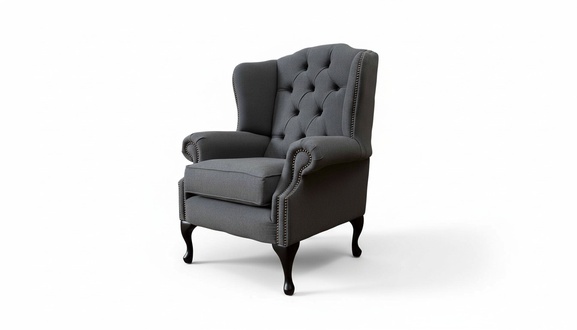 Grau Ohrensessel Sessel Design Polster Sofa Couch Chesterfield Textil