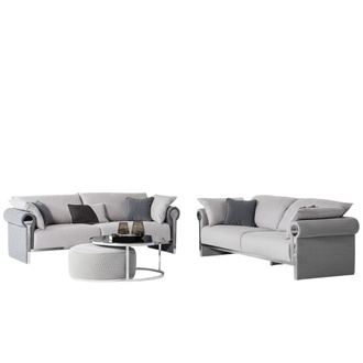 Grau Textil-Holz 4-Sitzer Sofa mit Metall-Couchtisch Modernes