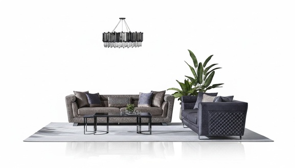 Grau Textilholz Wohnzimmer Set 2-teilig Modernes Sofa Ensemble