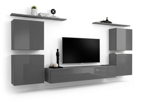 Grau Wand Wohnwand Wohnzimmer Möbel luxus TV Ständer Wandregal Schrank Regal Neu