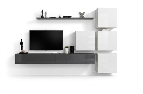 Grau Wandregal TV Ständer Luxus Komplett Stil Modern Wohnzimmer Neu Einrichtung