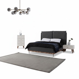 Grau-Weiße Schlafzimmer Garnitur Bett Nachttische 4-Schubladen Kommode