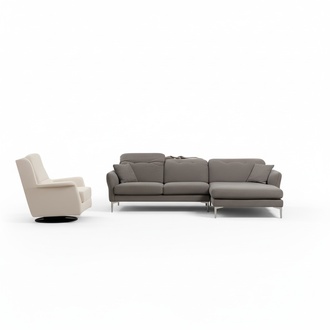 Grau-weiße Wohnzimmer Sitzgarnitur L-Form Designer Couch Polster Sessel