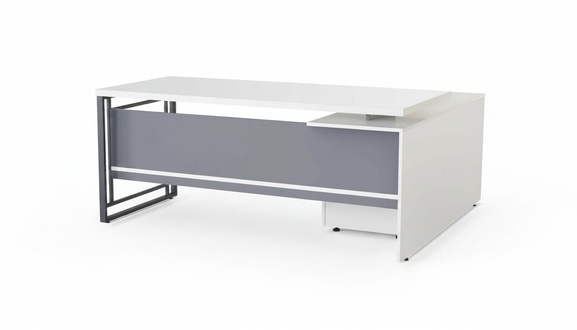 Grau-Weißer Arbeitszimmer Exklusiver Tisch Designer Ecktisch Büro Möbel