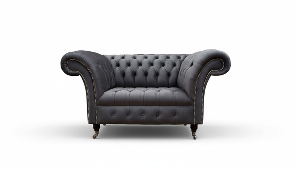 Graue Chesterfield Design Stoff Couch Sessel 1.5 Sitz Polster Sofas Grau
