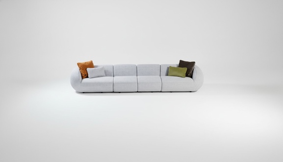 Graue Wohnlandschaft Sechssitzer Polster Textilsofa Ecklounge Modern