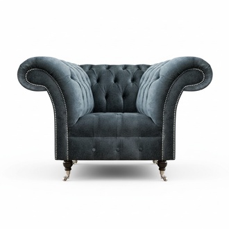 Grauer Chesterfield Einsitzer Designer Polstermöbel Luxuriöser Sessel
