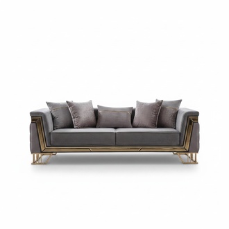 Grauer Dreisitzer Luxus Wohnzimmercouch Designer Textil Sofa Sitzmöbel
