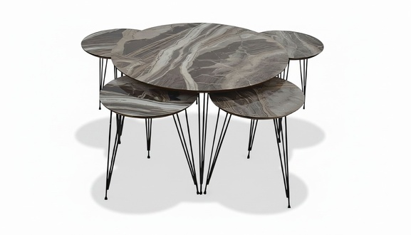 Luxus Beistelltisch Kollektion – 5-teilige Satztische, Etagentische & Laptoptische (Marmor- & Holz-Optik)