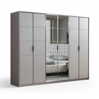 Grauer Kleiderschrank 6-türiger Schlafzimmer Schrank Luxus Glasschränke