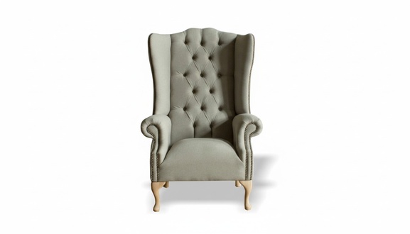 Grauer Ohrensessel Sessel Couch Polster Sofa Textil Chesterfield Couchen