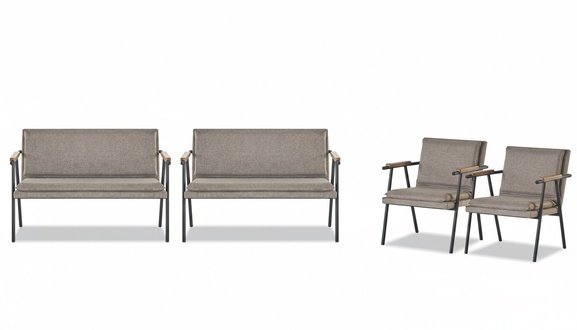 Graues Arbeitszimmer Set 2x Zweisitzer Designer Polster Lehnsessel 4tlg