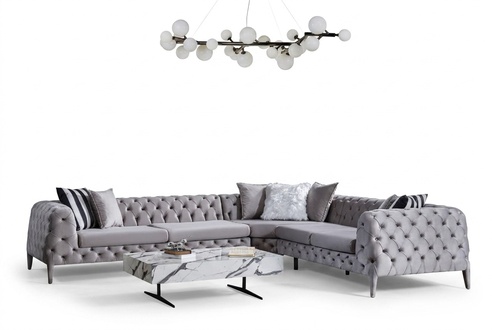 Graues Chesterfield Wohnzimmer L-Form Sofa Ecksofas Polstercouchen Neu
