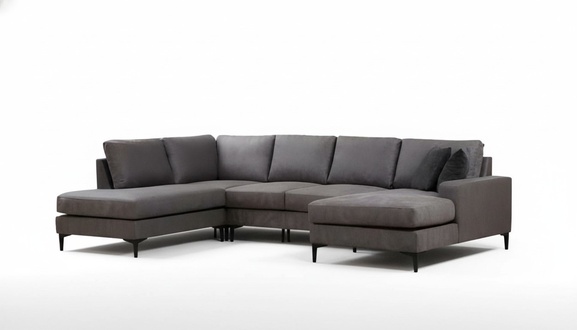 Graues Designer Sofa Moderne Wohnzimmer Stoffcouch Designer U-Form Möbel