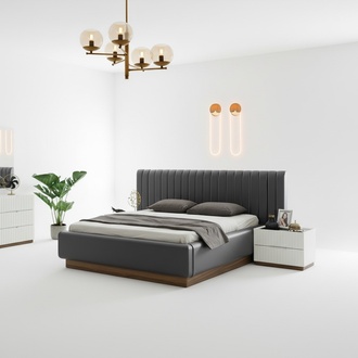 Graues Doppelbett Luxuriöse Polstermöbel Edle Schlafzimmer Holz Betten