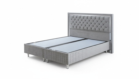 Graues Polsterbett Schlafzimmer Bettgestell Rechteckiges Doppelbett Neu