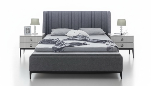 Graues Schlafzimmer Bett + 2x Nachttisch Konsolen Nachttische Betten 3tlg. Neu
