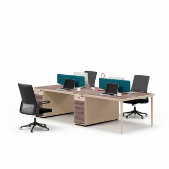 Großes Arbeitstisch Schreibtisch für 4 Personen Holz Bürotisch Beige