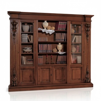 Großes Braunes Bücherregal Luxus Vitrine Holzschrank Massivolz Möbel